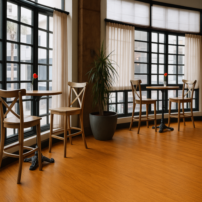 木目調水性塗料「塗るテクスチャーWOOD」の塗装事例：ショップ,チーク