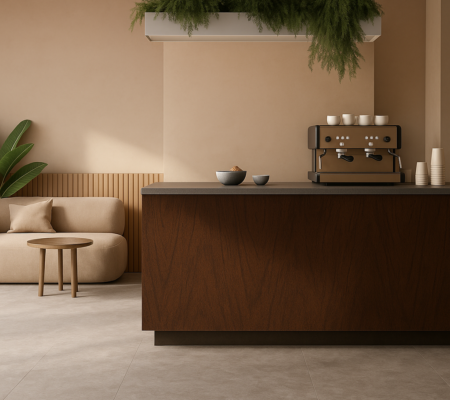 木目調水性塗料「塗るテクスチャーWOOD」の塗装事例：ショップ,ウォールナット