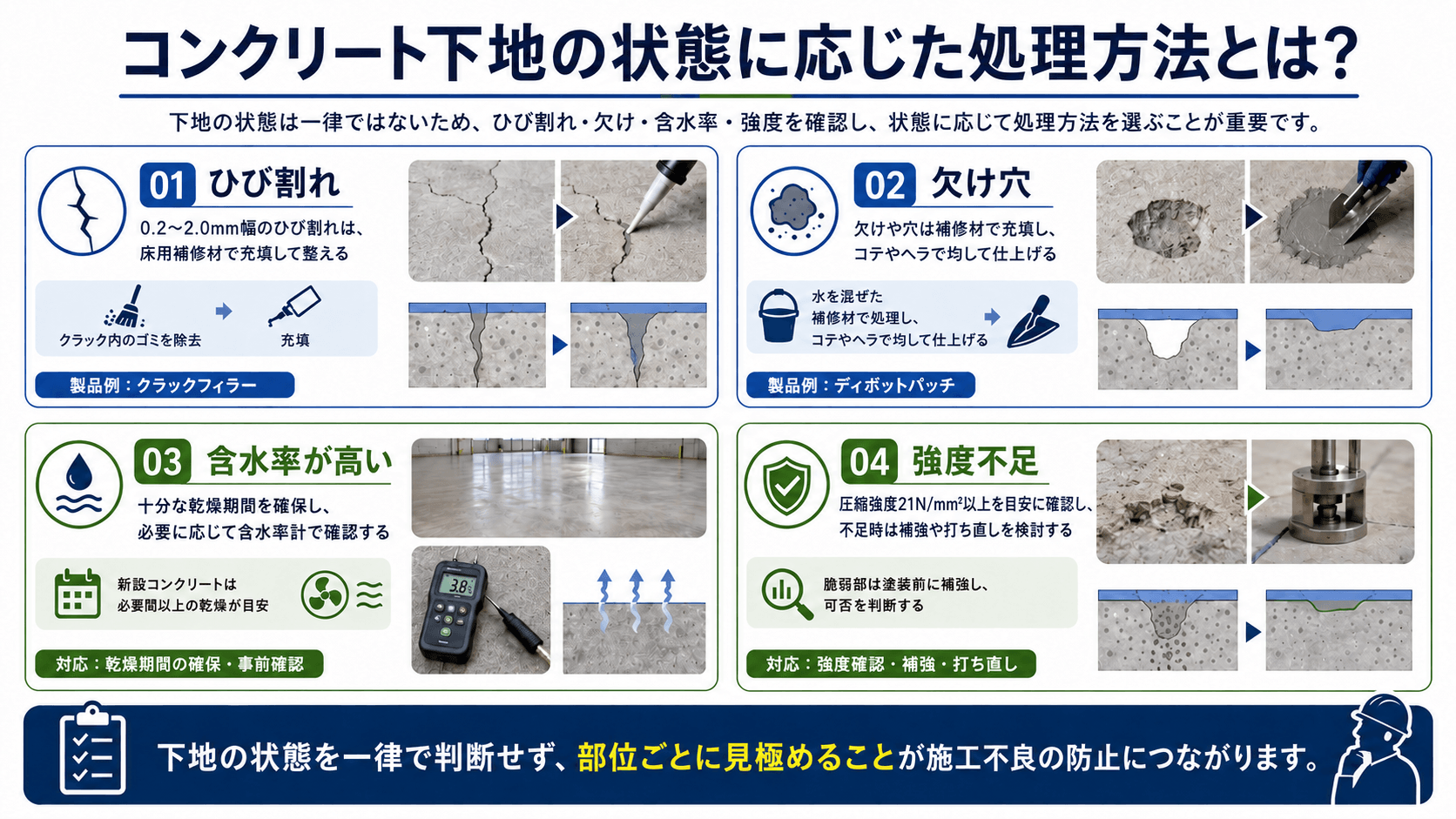 コンクリート下地の状態に応じた処理方法とは？